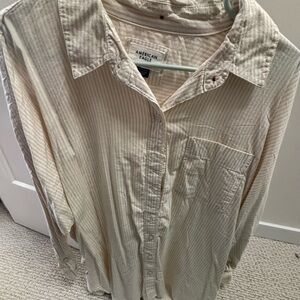 American Eagle Cream Striped Shirt
